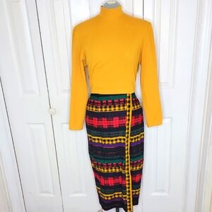 Leslie Lucks Long Sleeve Dress 80's Size 10 Multicolor Fall Shades